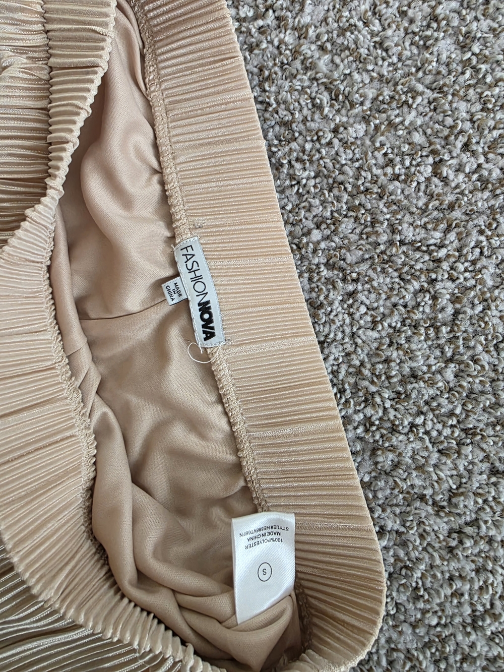 Pleated Button-Down Top & Matching Wide-Leg Pants in Beige - Picture 4 of 7